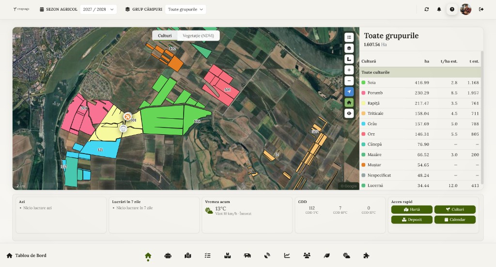 Imagini satelitare NDVI în CropSaga